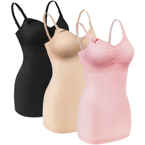 DAKIMOE Womens Nursing Tank Tops for Breastfeeding Maternity Camisoles with Built in Bra Sleep Maternity Cami Bras Pack of 3