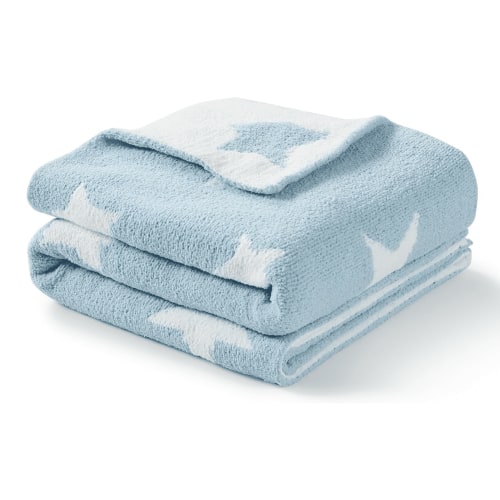 CREVENT Warm Soft Boys Blue Star Chenille Knitted Baby Receiving Blanket
