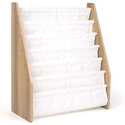 Humble Crew, White/Natural Wood Super Size 6 Tier Kids Book Rack