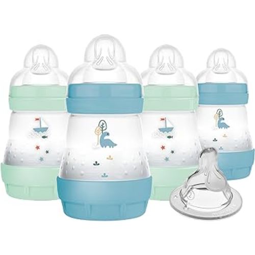 MAM Easy Start Anti-Colic Baby Bottle, Slow Flow, Breastfeeding-Like Silicone Nipple Bottle, Reduces Colic, Gas, & Reflux, Easy-to-Clean, BPA-Free, Vented Baby Bottles for Newborns, 0-3 Months