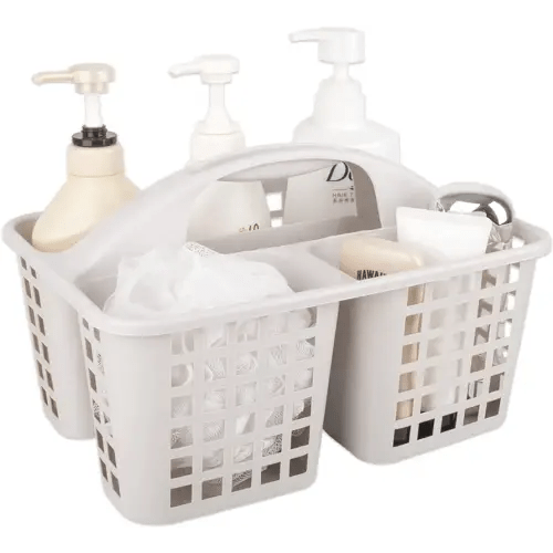 Portable Shower Caddy Basket with Compartments Cleaning Supplies Organizer with Handle Plastic Storage Divided Basket Tool Bin for Bathroom, Bedroom, Kitchen, College Dorm, Under Sink, Light Grey