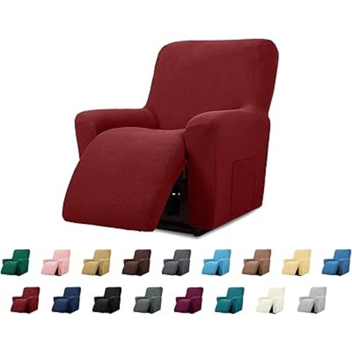 Cupuamon Recliner Chair Covers,Lazy Boy Recliner Covers Stretch Reclining Covers 1 Piece Furniture Protector with Elastic Bottom for Dog,Kids-Dark Red