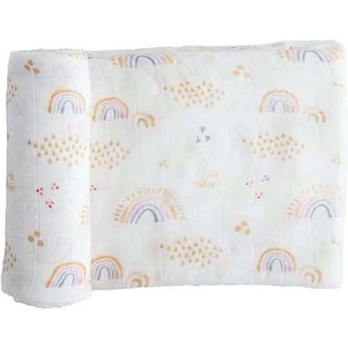 Little Unicorn – Rainbows & Raindrops Deluxe Swaddle | Single | 100% Rayon Muslin from Bamboo | Super Soft | Newborns and Infants | Large 47” x 47” | Machine Washable
