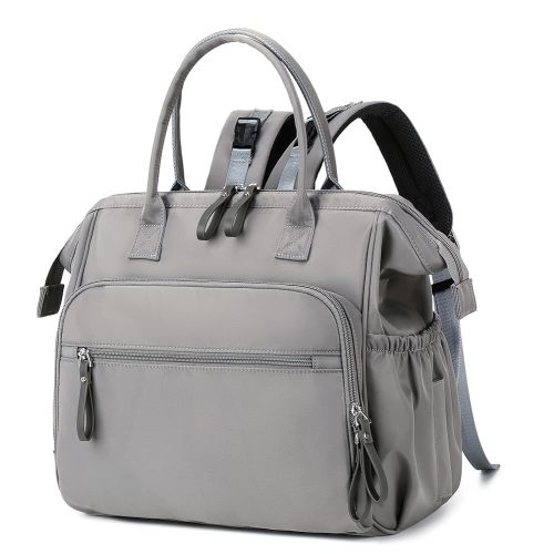 Convertible Diaper Bag Tote, Wide Open Top 14 Pockets Nappy Backpack with Stroller Buckle, Water-resistant (Grey, Large)