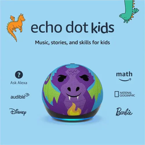 Amazon Echo Dot Kids with Alexa (newest model), Designed for kids, with parental controls, Includes 1 Year of Amazon Kids+, Dragon