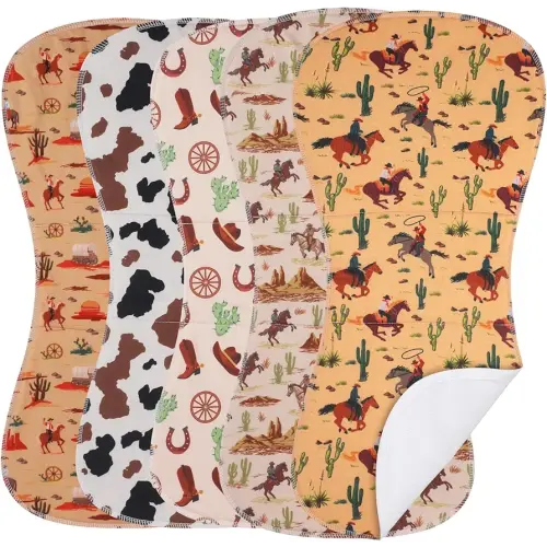 5 Pack Western Baby Burp Cloths Soft Absorbent Spit up Rags Cowboy Burp Cloths Wild West Burping rag for Boy Girl Newborn Gifts Nursery Decor, 19 x 9 Inches