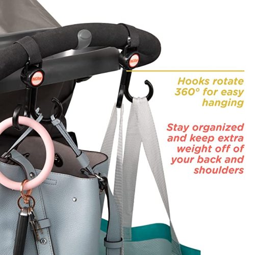 Nuby Double Stroller Hook, Adjustable Hook, Black or Grey