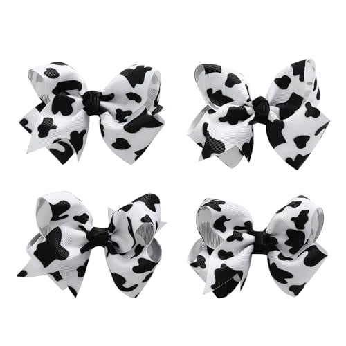 4PCS Cow Print Hair Bows Clips for Baby Girls Women Cowgirl Moo Cow Bowknot Party Costume Hair Accessories 3 Inch