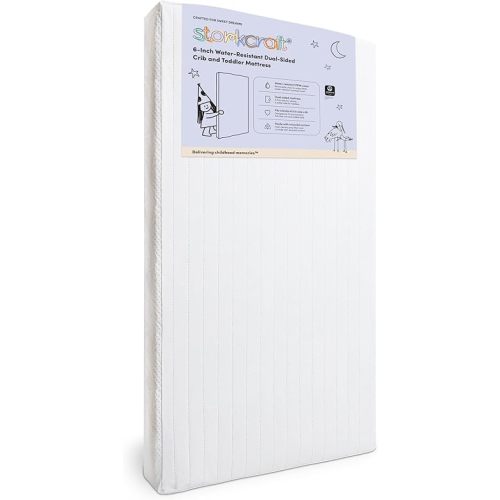 Storkcraft 6-Inch Water-Resistant Grow-with-Me Crib & Toddler Mattress — GREENGUARD Gold Certified, Dual-Sided Mattress for Baby Cribs & Toddler Beds, Durable Water-Resistant Cover, Made in The USA