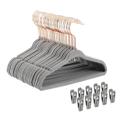Tonswachic Velvet Baby Hangers 30 Pack - 11 Inch Non-Slip Kids Hanger for Newborn Clothes - Small Toddler Child Hangers Durable for Every Use - 10 Hanger Clips Included, Gray