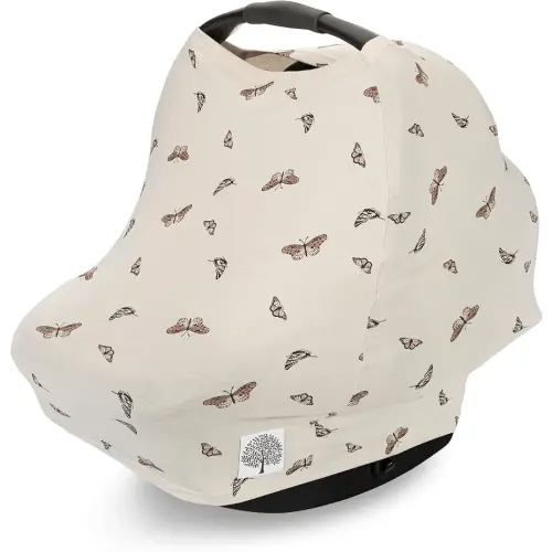 Parker Baby 4 in 1 Car Seat Cover for Girls and Boys - Stretchy Carseat Canopy, Nursing Cover, Grocery Cart Cover, High Chair Cover - "Butterfly"