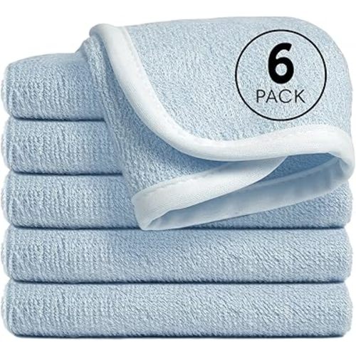 Reusable Organic Baby Washcloths Set: 6 Packs 10 * 10 Ultra Soft Wash Cloth Viscose from Bamboo Absorbent Infant Newborn Bath Face Towel Gentle for Delicate Skin Boys Girl (Blue)