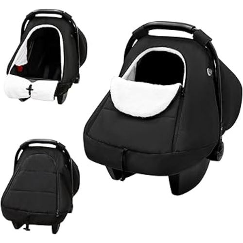 SWESEN Winter Car Seat Covers for Babies, Cozy & Warm Cover, Infant Car Seat Canopy Water Resistant, Universal Cold Weather Shield, Black