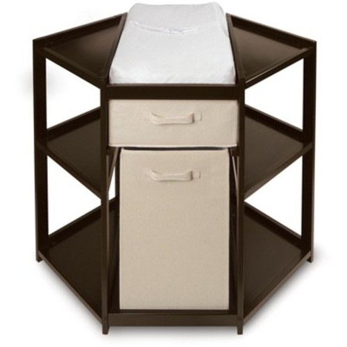 Badger Basket Diaper Corner Baby Changing Table with Hamper and Basket, Color: Espresso - Out of Stock