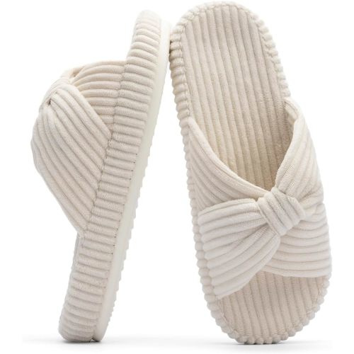 Slippers for Women Memory Foam House Bedroom Corduroy Bow Crossbands Slide Slipper Shoes Comfy Trendy Gift Slippers
