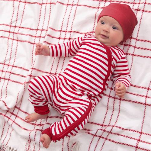 Christmas Baby Zipper Romper, Baby Boy Girl 1st Christmas Outfit, Zipper Closure with Red Stripes in 100% Cotton