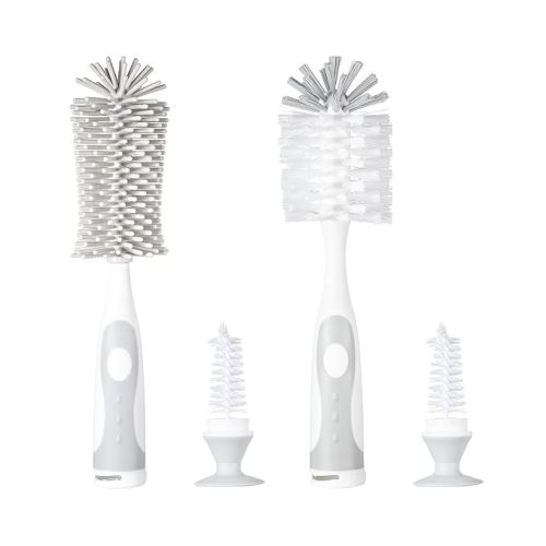 Multifunctional Cleaning Brush, Baby Bottle Brush, Water Bottle Brush Cleaner, Cup Brush, Rotate The Suction Cup to Obtain The Small Bristle Brushes Hidden in Handles, Set A, Grey