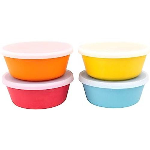 WeeSprout Bamboo Kids Bowls with Lids, Set of Four 10 oz kid-Sized Bamboo Bowls, Bamboo Kid Bowls with Lids for Leftovers, Dishwasher Safe (Blue, Yellow, Orange, & Red)