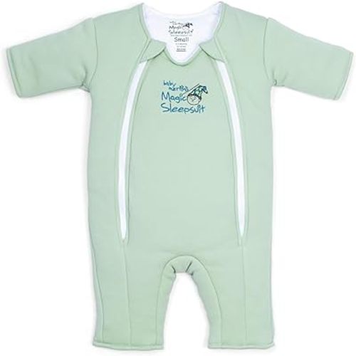Baby Merlin's Magic Sleepsuit - 100% Cotton Baby Transition Swaddle Sleep Suit for Infants 6-9 Months - Baby Sleepsuit with Double Zipper for Easy Diaper Changes and Scooped Neckline - Sage Green