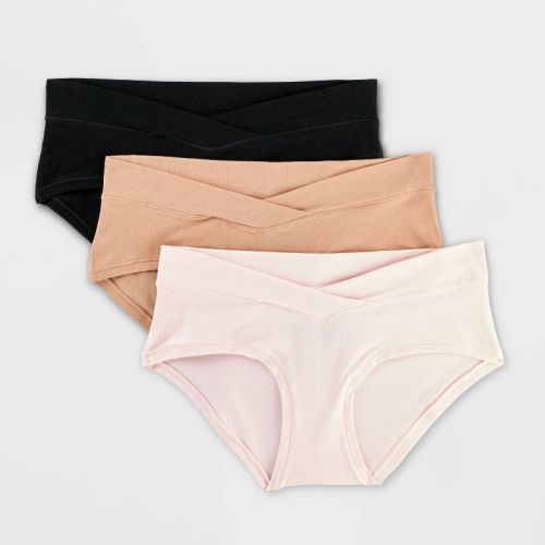 Maternity 3pk Cotton Blend Under the Belly Hipster Underwear - Auden™ Black/Pearl Tan/Rose Pink