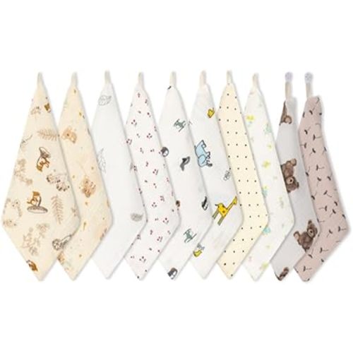 norinori Baby Msulin Washcloths Newborn Face Towel - Baby Muslin Burp Cloths 10Pack Soft Absorbent Natural Cotton Wash Towel 10"X10" Baby Bath Towels Wipes Baby Registry as Shower