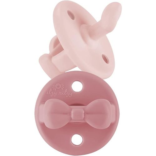 Itzy Ritzy Silicone Orthodontic Pacifiers - Sweetie Soother Pacifiers with Collapsible Handle & Two Air Holes for Added Safety, Baby Pacifiers for Ages 6-18 Months (Ballet Slipper & Primrose)