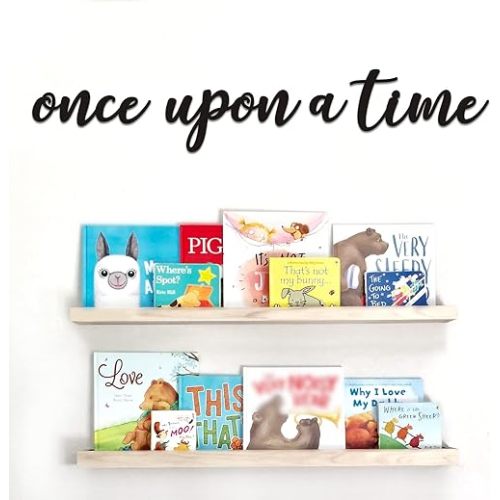 Huray Rayho Once Upon a Time Wood Sign Nursery Wall Decor Words Art Hanging Decor for family Bookshelf, Reading Nook, Daycare, Classroom - Baby Shower Birthday Gift Ideas for Kids Toddlers Boys Girls