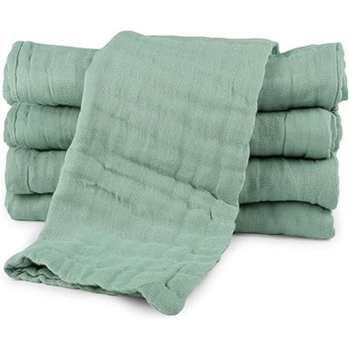5 Pcs Muslin Baby Burp Cloths, Large 20"x10" Cotton Burping Cloth Extra Soft and Absorbent Baby Burp Rags for Newborn Unisex Baby Girls and Boys (Green)