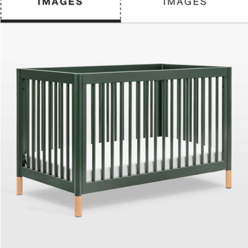 Babyletto Gelato Forest Green Natural Wood & Vegan Tan Leather 4-in-1 Convertible Baby Crib with Toddler Bed Conversion Kit