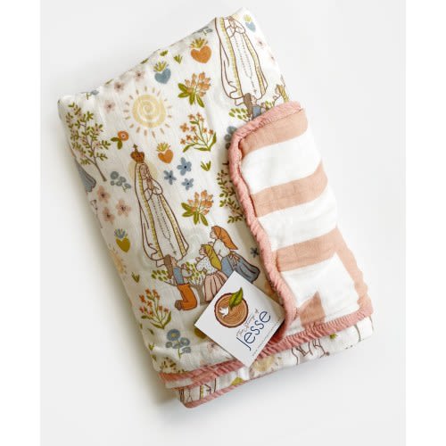Our Lady of Fatima Luxury Double sided Muslin 8 Layer Quilt | Catholic gift | Catholic blanket | Baby Blanket | Baptism