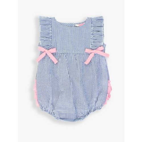 Blue Seersucker Classic Ruffle Romper - 3-6m