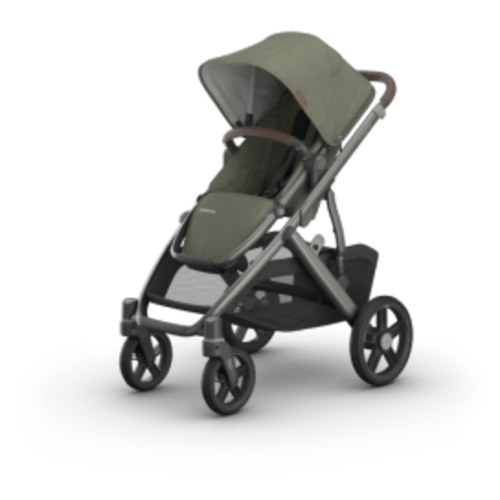 Uppababy Vista V3 Stroller - Evelyn - Meadow Green | Graphite Frame | Chestnut Leather | Traveling Tikes