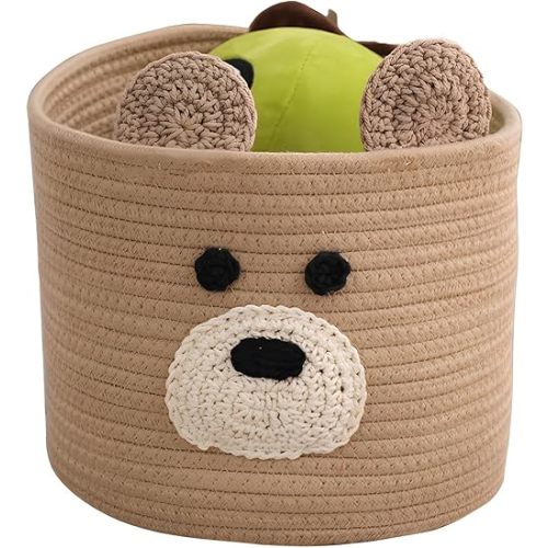 Bear Laundry Baskets Laundry Hamper Storage Basket with Handles,Decorative Basket for Living room,Woven Storage Basket for Toys Bin Pillows Blankets Clothes (Brown)