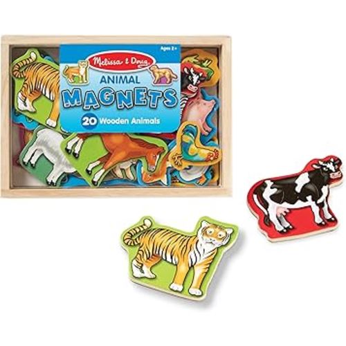 Melissa & Doug Wooden Animal Magnets Set (20 Pieces) – Farm, Zoo & Pet Fridge Magnets in Storage Box – Montessori Preschool Learning Toys for Toddlers & Kids Ages 2+ - FSC-Certified