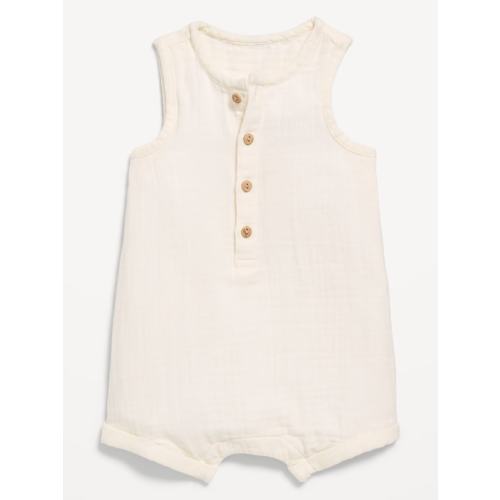 Sleeveless Double-Weave Henley One-Piece Romper for Baby