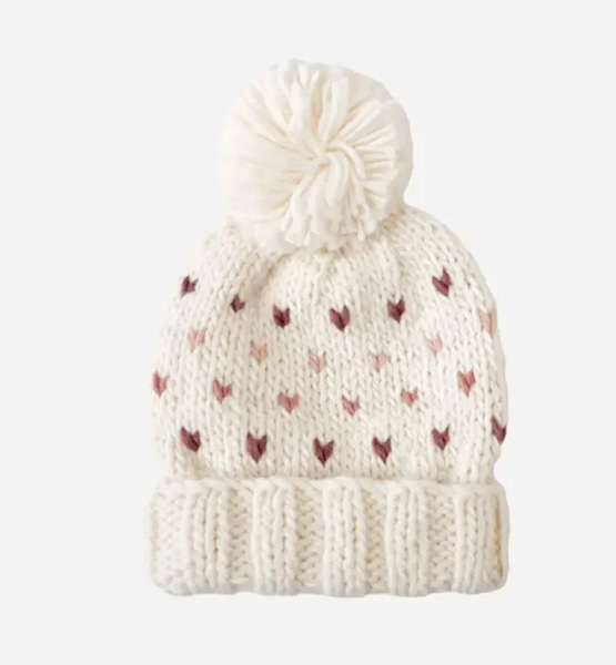Hearts Pom Knit Hat