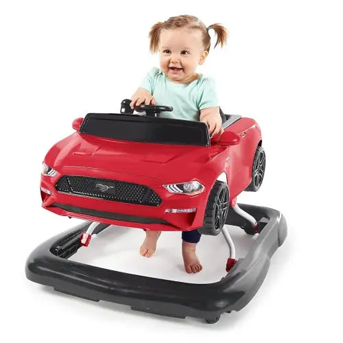 Bright Starts Ford Mustang 4-in-1 Red Baby Activity Center & Push Walker with Removable Interactive Steering Wheel -Toy, 6 Months and up