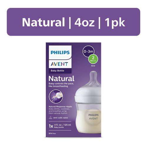 Philips AVENT Wide Neck Natural Baby Bottle, 4oz, Clear, 1pk, 0-3 months