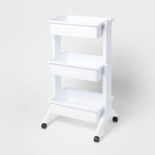 3 Tier Utility Cart White - Brightroom™: Portable Rolling Storage with Wheels, Universal Organization, No Assembly Required