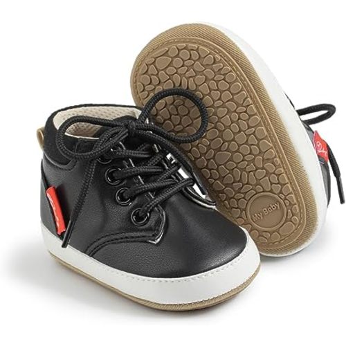 Meckior Toddler Baby Boys Girls High Tops Ankle Sneakers Soft Anti-Slip Sole PU Leather Moccasins Infant Newborn Prewalker First Walking Crib Shoes