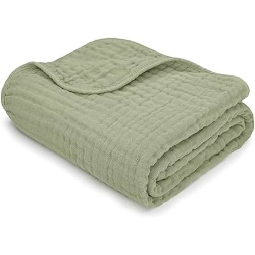 Comfy Cubs Muslin Baby Blanket - Soft, Lightweight, 6-Layer Cotton Swaddle Blankets for Newborns, Infants & Toddlers - 40" x 40" Large, Breathable & Versatile for Sleeping & Tummy Time - Sage