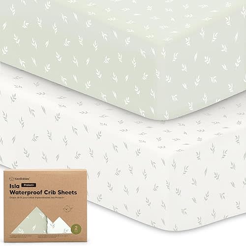 2-Pack Waterproof Crib Sheets for Boys, Girls - Viscose Derived from Bamboo Crib Sheets Neutral, Crib Mattress Protector Sheet, Soft Toddler Bed Sheets, Fitted Baby Crib Sheets Girl, Boy(Herb)