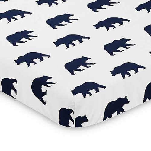 Sweet Jojo Designs Navy and White Big Bear Mini Crib Sheet