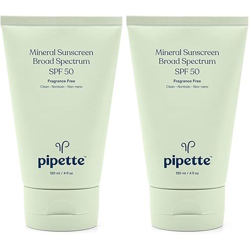 Pipette Mineral Sunscreen - SPF 50 Broad Spectrum Baby Sunblock with Non-Nano Zinc, UVB/UVA Non-Toxic Sun Protection for Kids & Sensitive Skin, 4fl oz (2 pack)