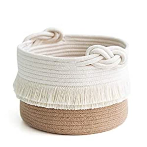Amazon.com : CherryNow Small Woven Storage Baskets Cotton and Jute Rope Decorative Hamper for Diaper, Blankets, Magazine and Keys, Cute Tassel Nursery Decor - Home Storage Container – 9.5'' x 7'' : Baby