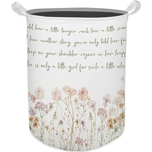 Boho Wildflower Nursery Baby Laundry Basket, Toybox for Girls Room, Boho Floral Nursery Girl Laundry Hamper Waterproof Collapsible Clothes Toys Storage Bin Organizer for Girls Room Playroom