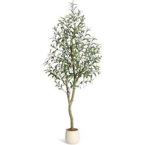 6 FT Olive Trees Artificial Indoor, Realistic Potted Silk Artificial Olive Tree, with Natural Wood Trunk and Lifelike Fruits, for Home, 1 Pack
