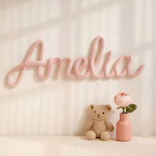 Handmade Knitted Wire Name Sign: Nursery Wall Decor