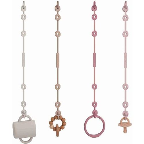 Toy Safety Straps,Silicone Pacifier Clips, Adjustable Stretchable Sippy Cup Straps for Strollers, High Chair, Cribs, Hanging Baskets, Car Seat, Shopping Trolley, 4 Pack, BPA Free