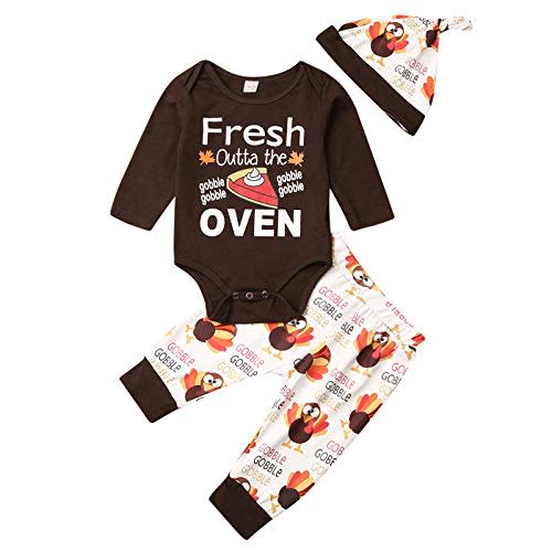 Kayotuas My First Thanksgiving Baby Girl Boy Outfit Long Sleeve Romper Bodysuit Tops Turkey Pants Headband Clothes Set